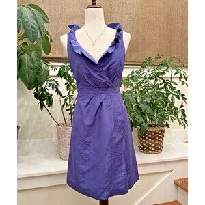 J.CREW Blakely 100% Silk Dress – Size 4 Deep Ocean Blue – Midi Sleeveless Ruffle
